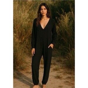 Natural Life Charlie Jumpsuit Women Sz S Black Lounge One Piece Lagenlook Casual